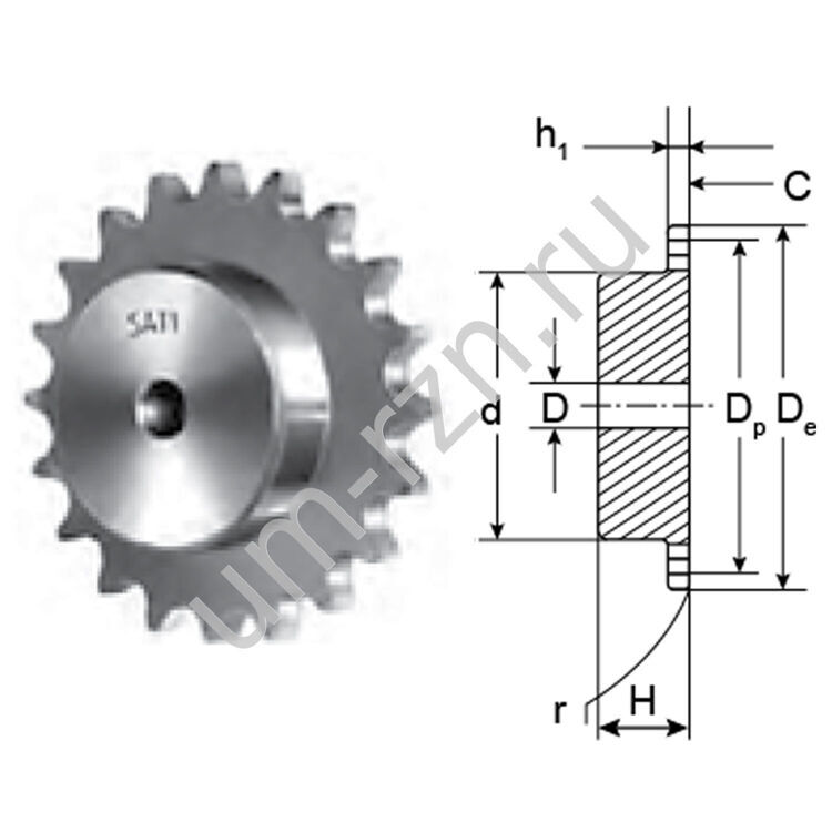 Звездочка со ступицей под расточку для цепи 08В-1, 1/2"*5/16", Z=17